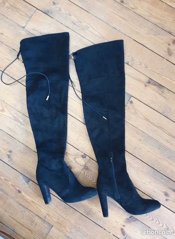 Grandes bottes longues cuissardes en daim noires 38 Chaussures