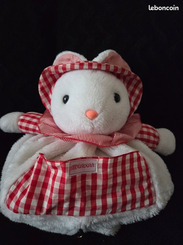 Doudou lapin range-pyjama vert et blanc Blédina, Vintage