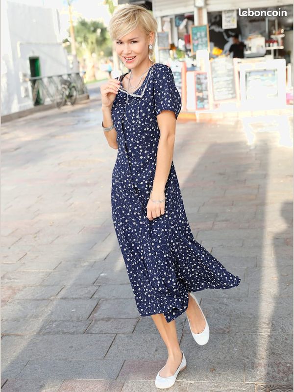 Robe Courte Bohème Bleu Marine Femme – Coupe Évasée Chic | Automne Hiver
