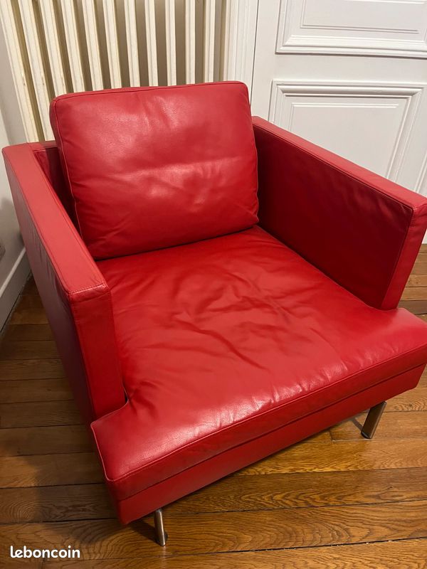 Fauteuil stricto sensu Didier Gomez en cuir rouge (image 6)