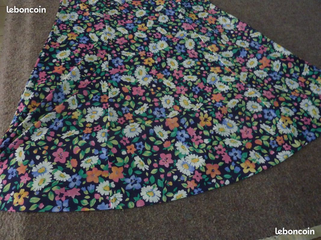 Robe ample bleu marine petites fleurs t46 vintage (image 2)