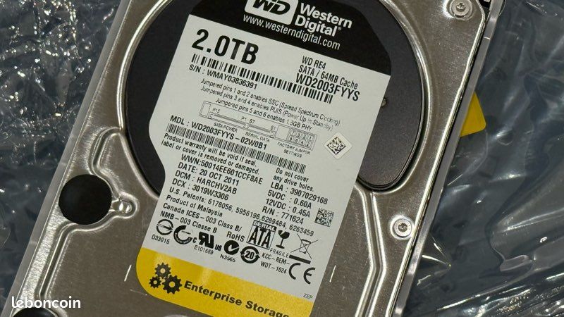 Disque Dur Interne Western Digital 2 To 3.5'' SATA II (WD2003FYYS) – Occasion Testé