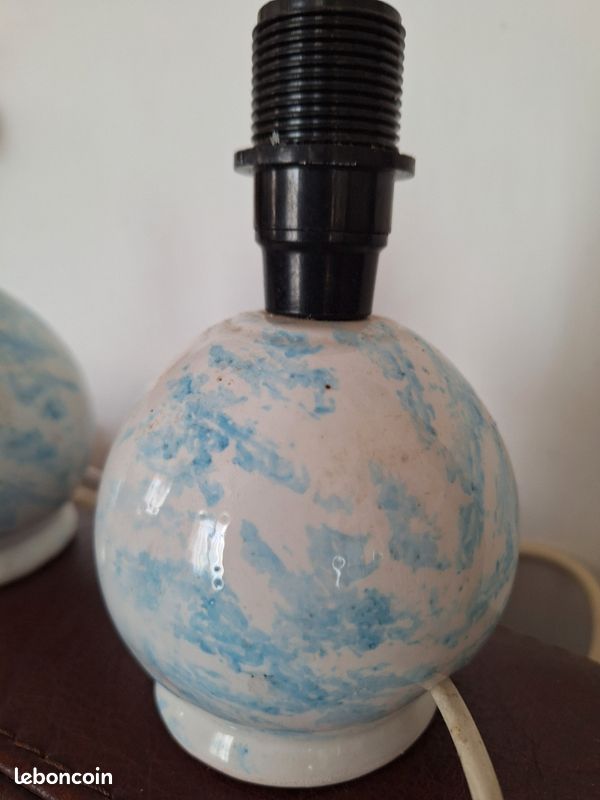 Paire de pieds petites lampes de chevet en céramique bleue (image 2)