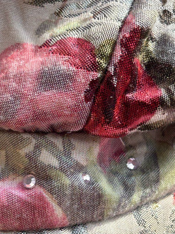 Casquette gavroche fleurie vintage T.53 – strass – rose bordeaux (image 3)