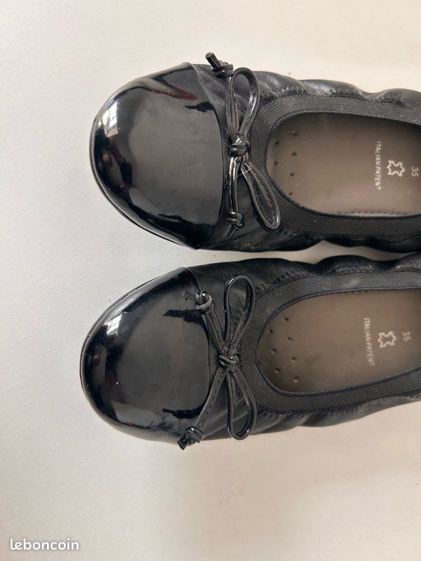 Ballerines Geox Respira - Nude Et Noir, Cuir, Taille 36, Très Bon état Occasion