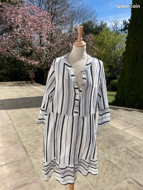 Robe D'Été Noire En Coton 100% - Taille 42, Occasion Très Bon État