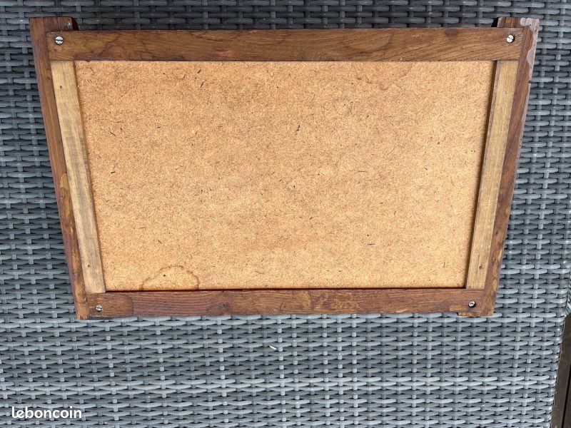 Plateau En Bois Sculpté Décor Peint Avec Sous-Verre - Signé Marres