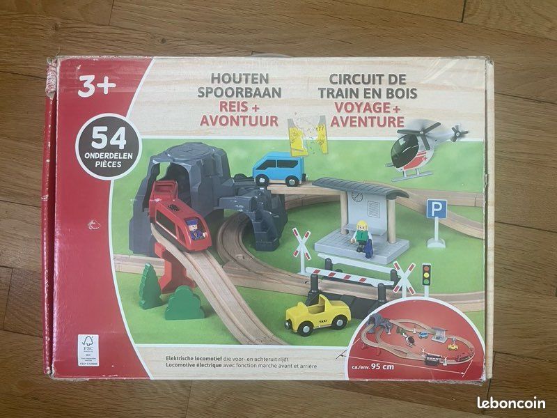Circuit De Train En Bois Oxybul – 54 Pièces – 3-8 Ans – Compatible – Gare, Tunnel, Pont