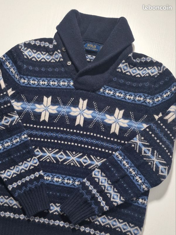 Pull en laine Ralph Lauren col châle motifs nordiques taille L homme (image 2)