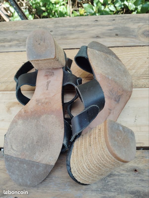 Sandales noires, André, talon recouvert de cordes, taille 38 (image 4)