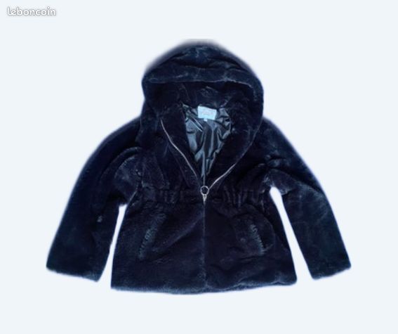 Veste Capuche Manteau Fausse Fourrure Noir Jennyfer Manteau En