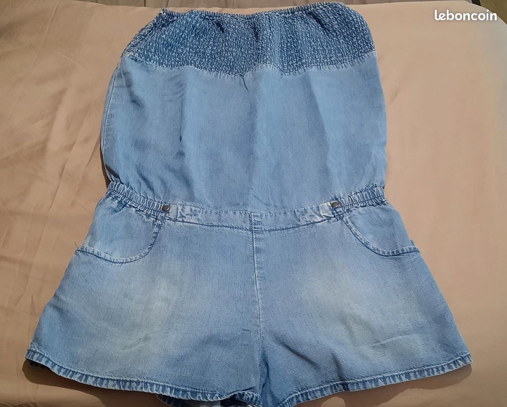 Combinaison short bustier en jean H&M taille 36 (image 1)