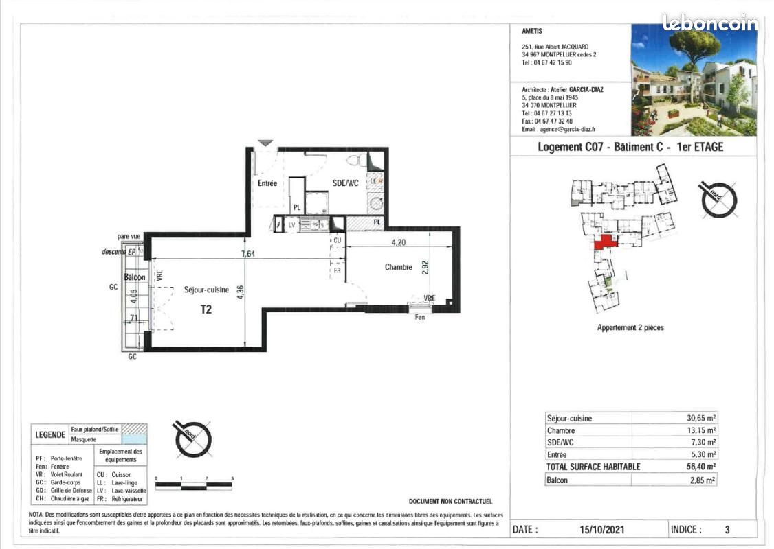 Appartement 2 pièces 56 m² · à Cournonterral · 56 m² · 709 €/mois