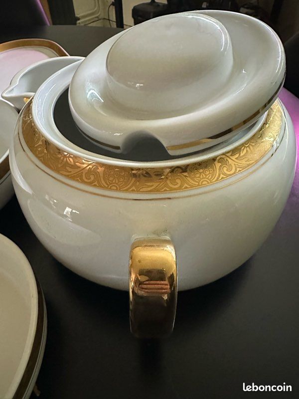 Service porcelaine fine Chodzież doré – 50 pièces – vaisselle vintage collection (image 2)