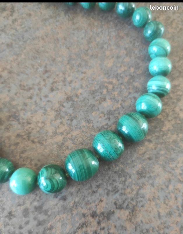Collier Et Bracelet Perles De Malachite - Ensemble Bijoux Femme Vert Naturel | Occasion