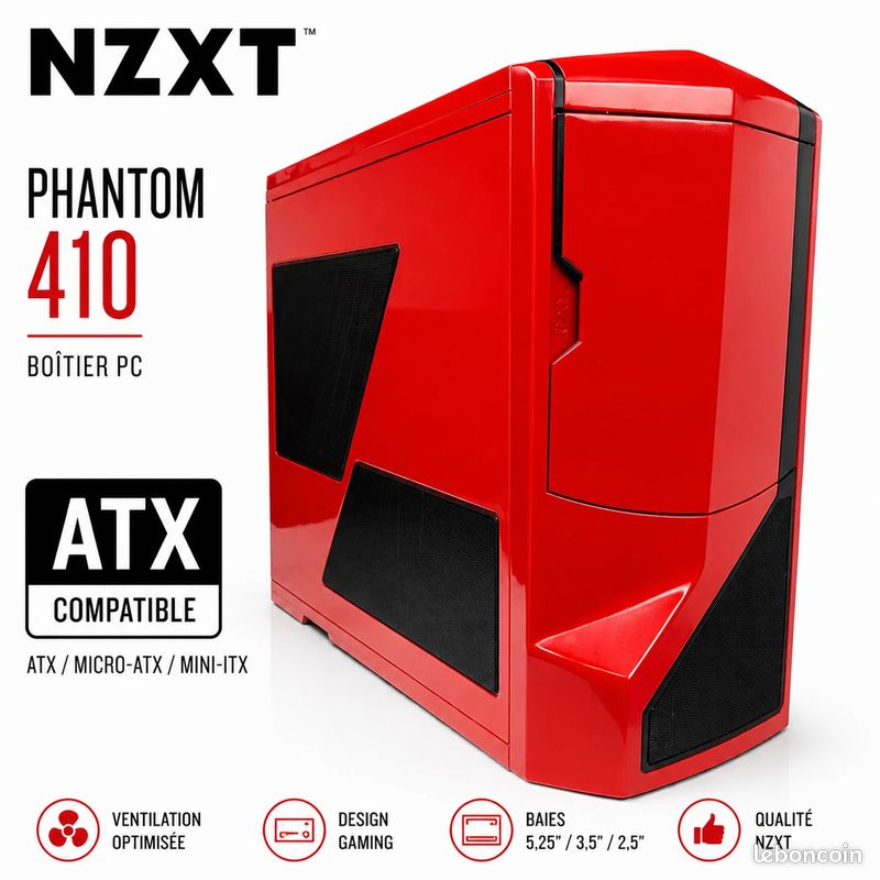 Boîtier PC NZXT Phantom 410 Rouge Gaming ATX Très Bon État (image 1)