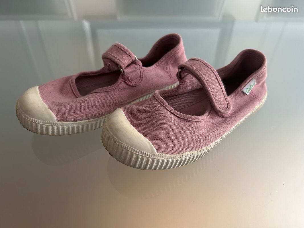 Paire de babies en toile de marque ASTER, colori rose poudre, taille 31 (image 1)