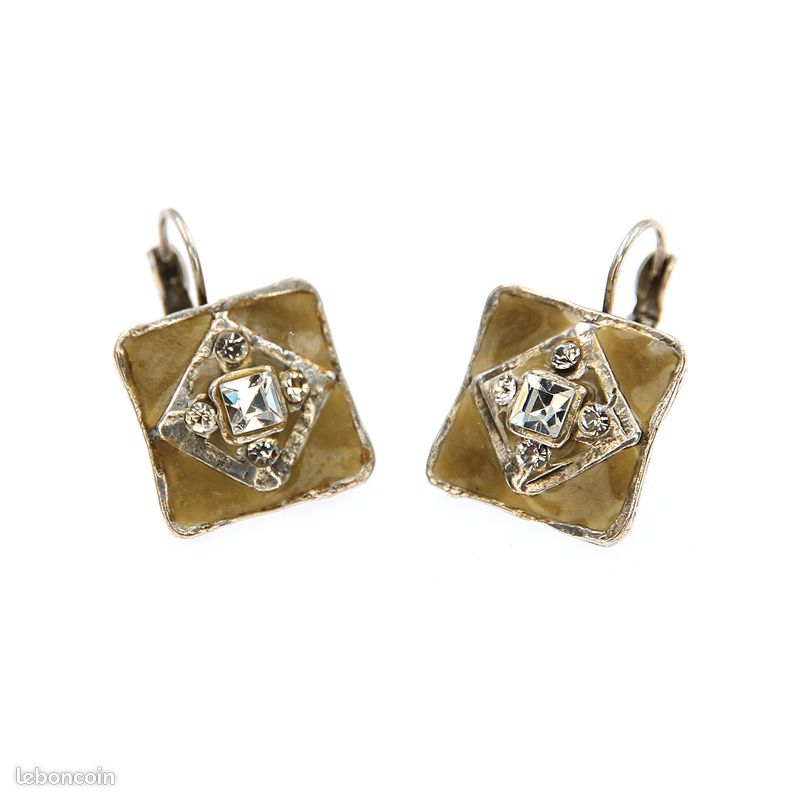 Boucles D'Oreilles Vintage Années 90 Métal Doré Signées CHULE - Fermoir Clip, Occasion