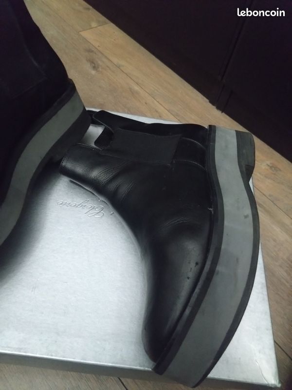 Bottes cuir plateforme noir gris Robert Clergerie T37 avec boîte (image 3)