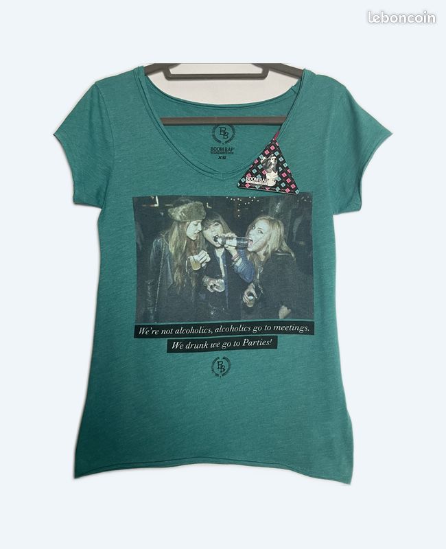 T-shirt Femme Boom Bap Vert Taille XS Manches courtes Coupe