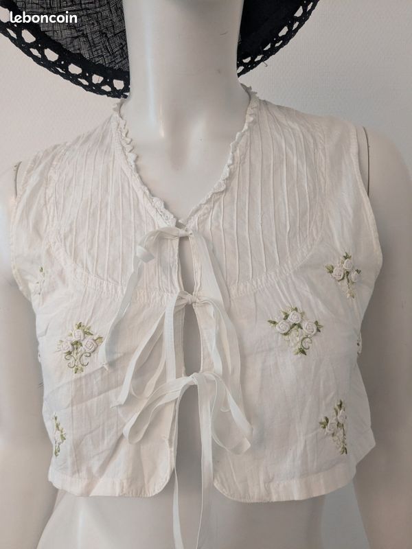 Chemisier été Vintage 90s Dentelle - Haut Bohème Nude, Style Babydoll, Taille L