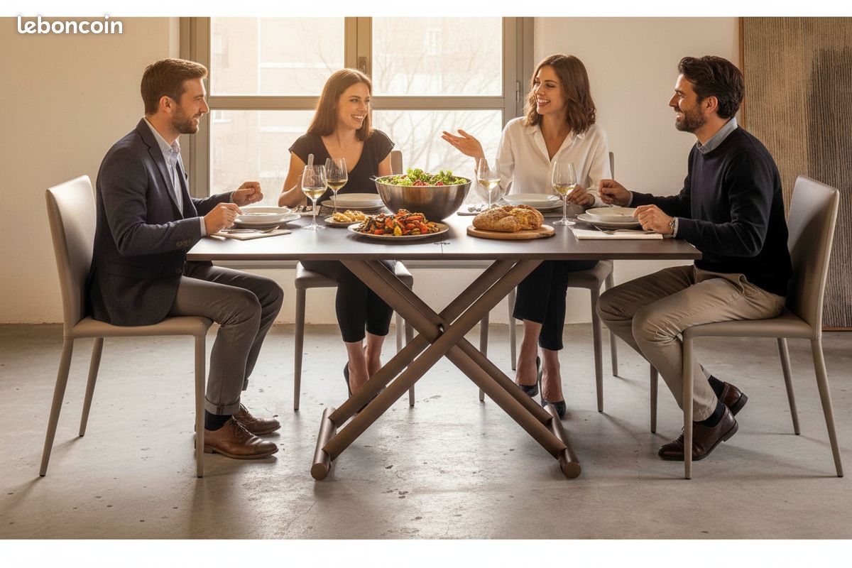 Table basse relevable plateau en portefeuille bois extensible marron de luxe - Altacom Ozzio (image 1)