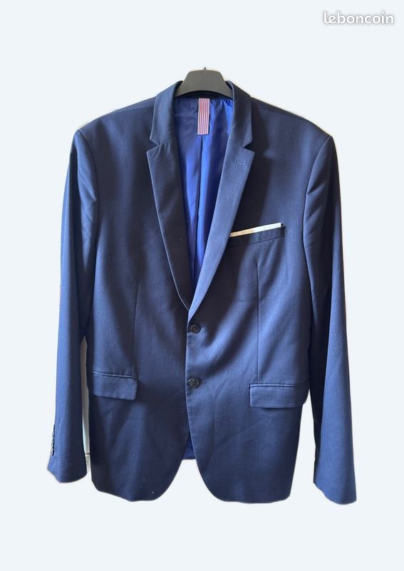 Veste Homme Zara Man Bleu Foncé - Style Motard Cousu - Taille XXL (correspond à Un XL) - Occasion Excellente