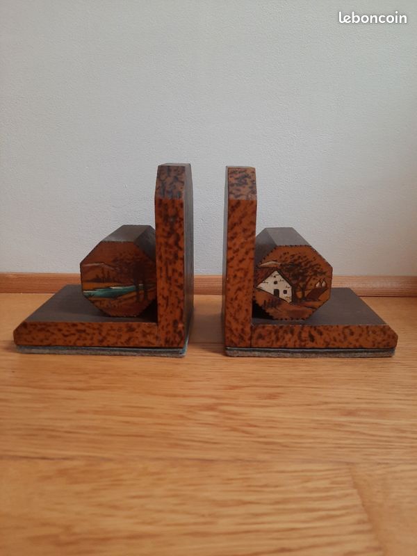 SERRE-LIVRES EN BOIS Sculpté Art Déco avec des Moines EUR 50,00 - FR