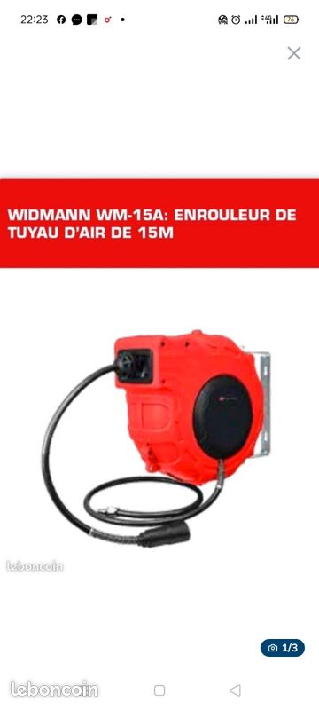 Dévidoir tuyau d'air comprimé 15 m, pression max 20 bars .support mural , enroulage automatique
Diamètre intérieur du tuyaux 8 mm. Livré avec les coupleurs .
Neuf dans l'emballage, prix ferme (image 1)
