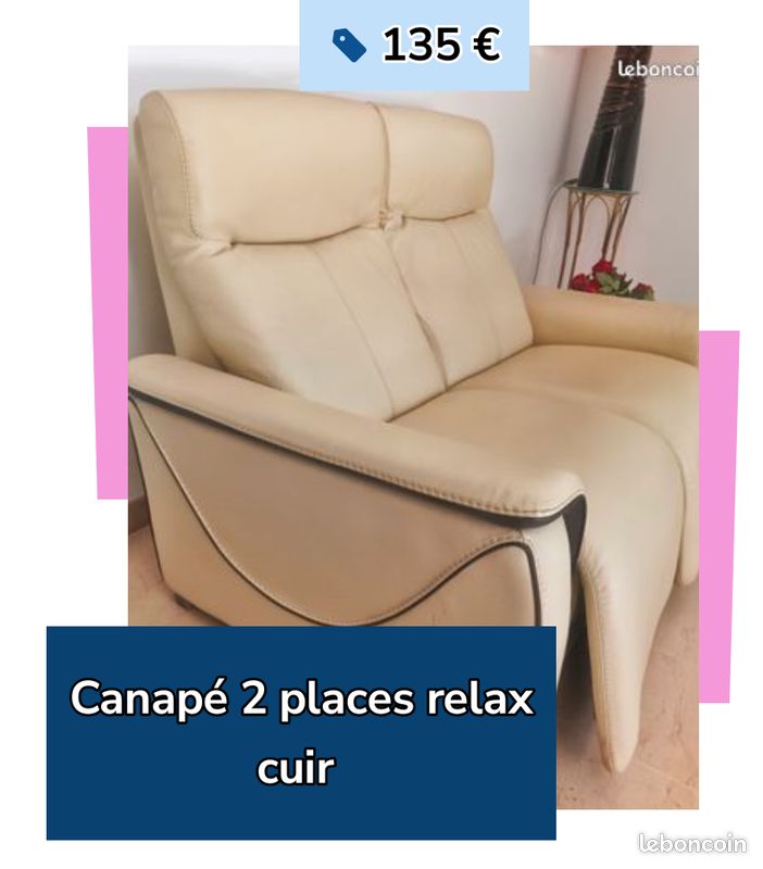 Canapé 2 places relax cuir (image 1)