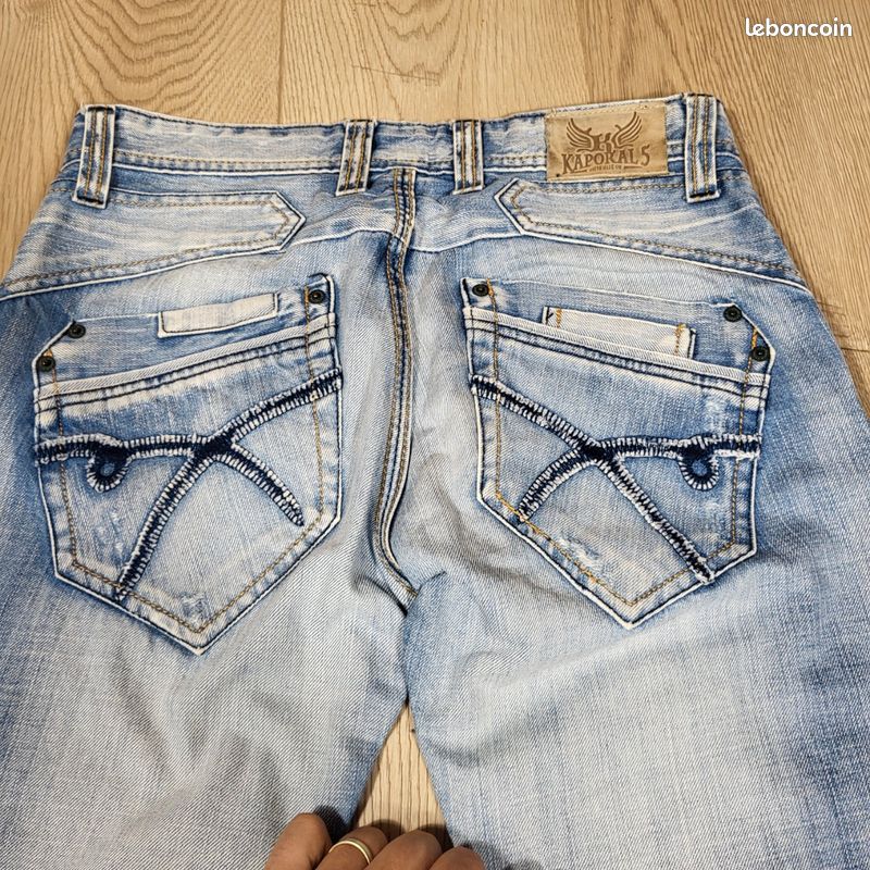 Jean Kaporal Homme 38/40 Bleu Délavé Y2K Coupe Droite Bootcut Vintage Streetwear (image 7)