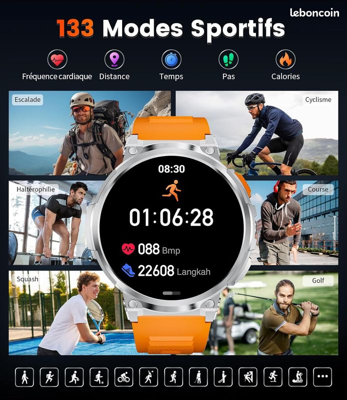 Montre Connectée Homme 1.39" Écran HD Smartwatch Étanche Trackers D