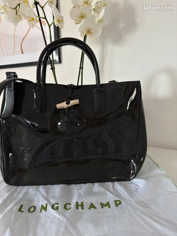 Sac Longchamp Roseau vernis noir (image 3)