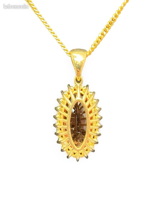 Pendentif Or 18 Carats Topaze Jaune Et Diamants - Occasion, Bijou Précieux