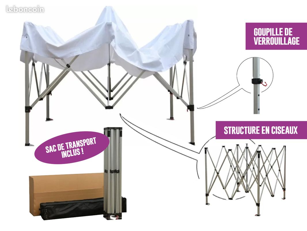 Barnum Pliant Tonnelle Tente 3x3 Alu - Livraison Rapide - Produit Neuf (image 4)