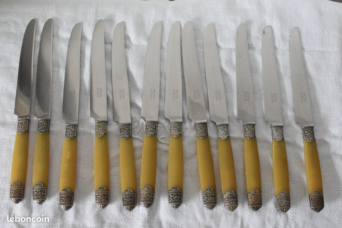 Lot de 12 couteaux français vintage - Boîte d'origine - Manche