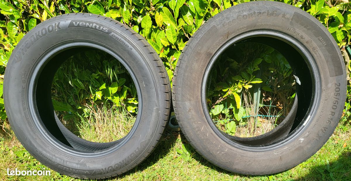 2 pneus hankook 205×60 très peu utilisés voir photos témoins d'usures (image 1)