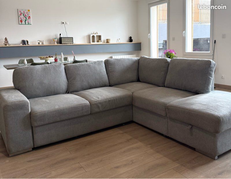 Canapé D'angle IKEA 2-3 Places Gris, Toile Polyester, Bon état, Coussins Amovibles