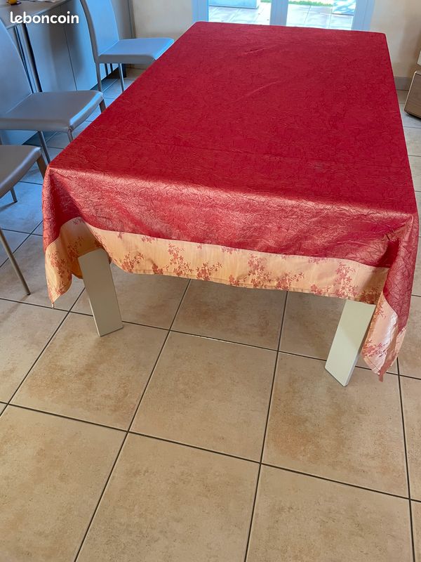 Nappe rectangulaire tissu froissé couleur brique (image 1)