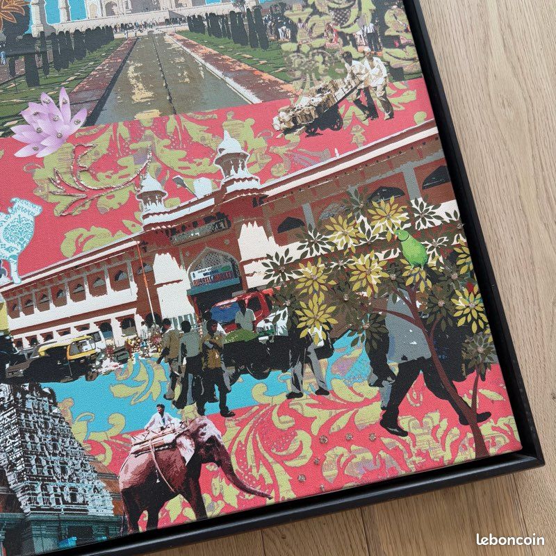 Grand tableau encadré Inde Taj Mahal – toile en relief avec perles (image 3)