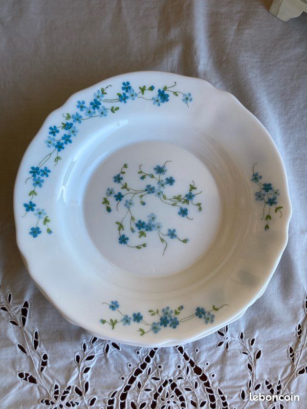 Lot De 6 Assiettes Creuses Arcopal Vintage « Veronica Myosotis » - 22.5 Cm - Neuf