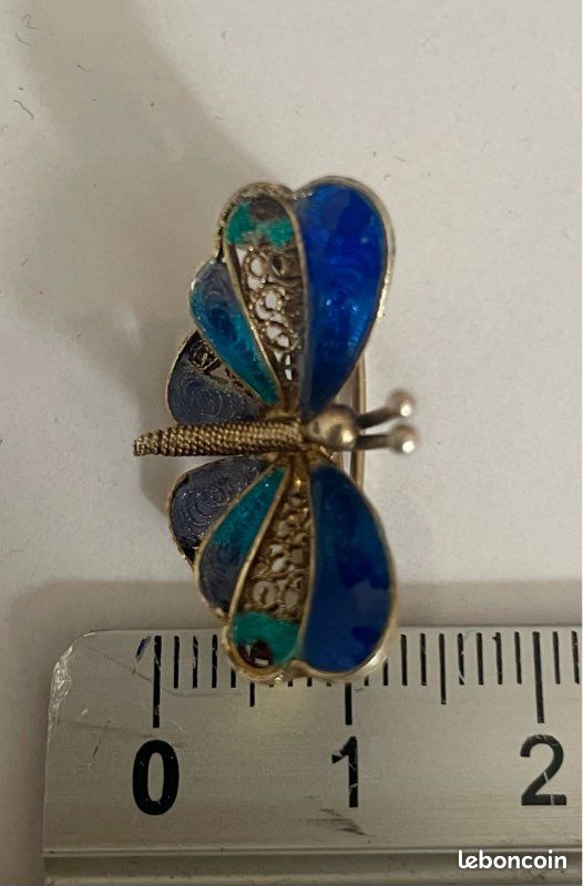 BROCHE 1950/60 PETIT PAPILLON ARGENT 800° BIJOU ANCIEN COLLECTION N°18 vitrine