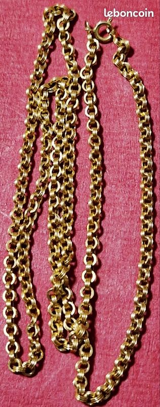 Chaîne En Or Jaune 18 Carats (750/1000) Avec Boule Mobile Et Perles - Poinçon Tête D'aigle - Occasion Parfait état