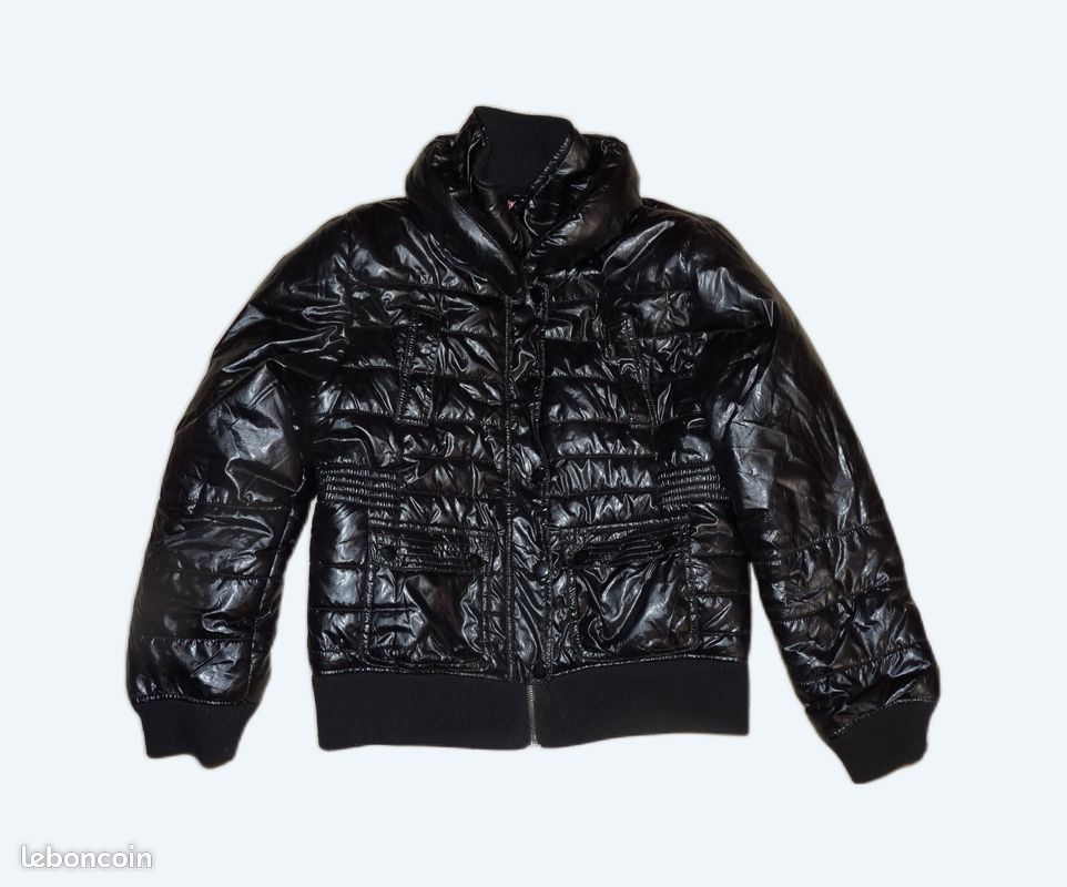 Blouson parka court noir imperméable brillant Kiabi fille 14 ans