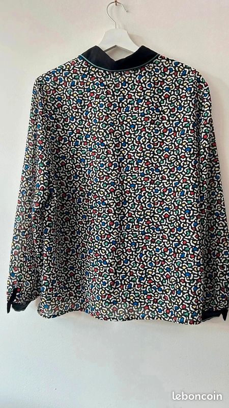 Blouse Ina chemise léopard abstrait multicolore transparente fluide 70 s pop - Très bon état rétro (image 2)