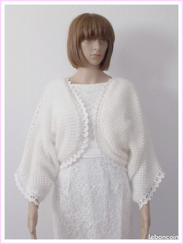 Gilet Boléro Angora & Soie Blanc "JULIA" d'ANNY BLATT Taille 38/40 Neuf (image 1)