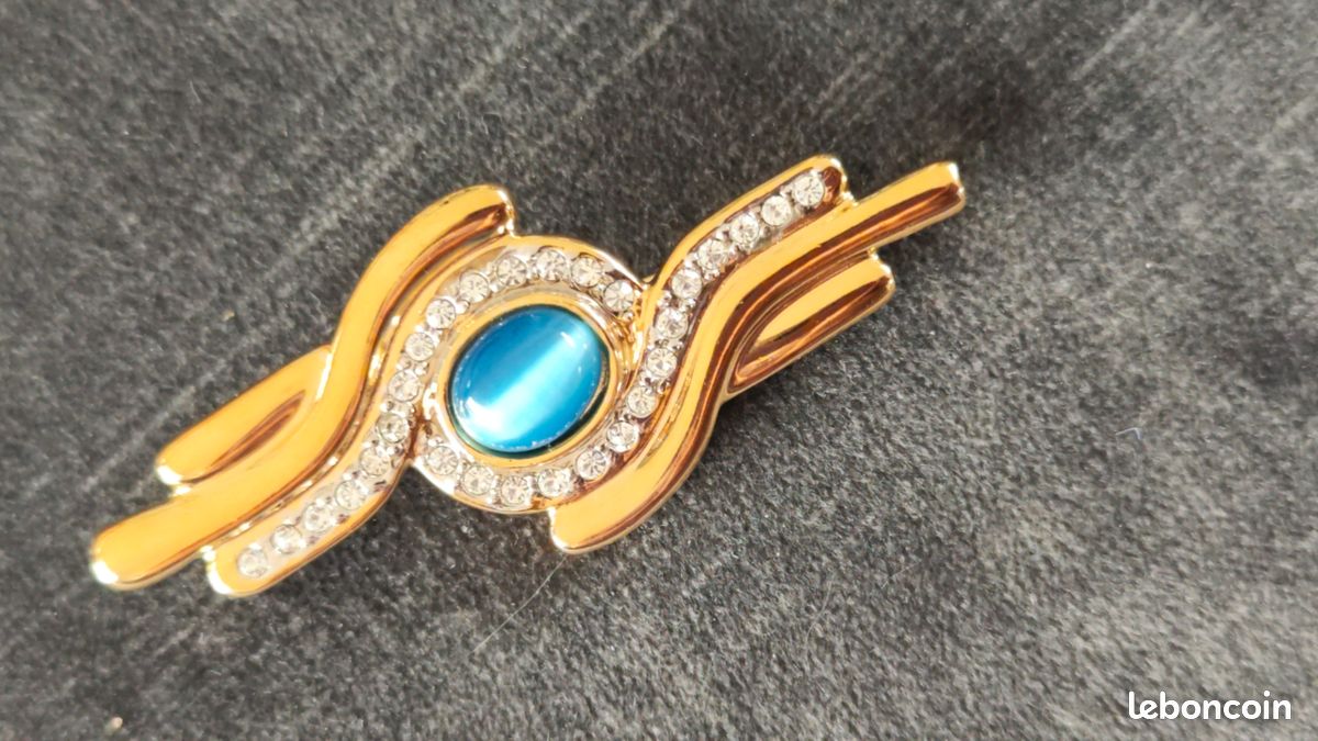 Broche Ancienne Plaquée Or Avec Strass Et Citrine - Pendentif Ornements Pierres Fines Vintage