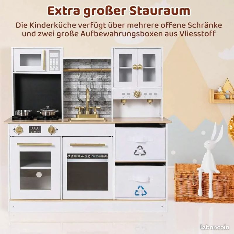 Persönliche Favoriten Cuisine pour enfants en bois 90x30x90 cm, cuisine ludique avec lumière et son, cuisine de poupée en bois pour enfants, cuisines pour enfants, avec accessoires de cuisine (image 6)
