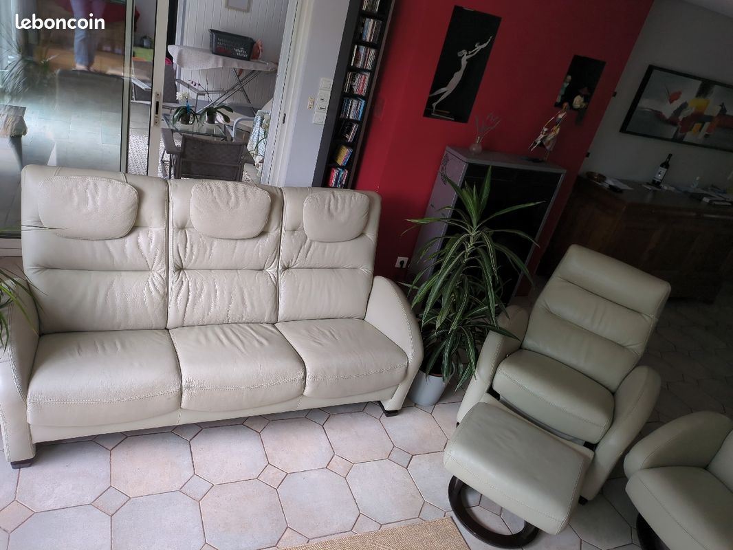 Canapé 3 places cuir home salon (image 7)