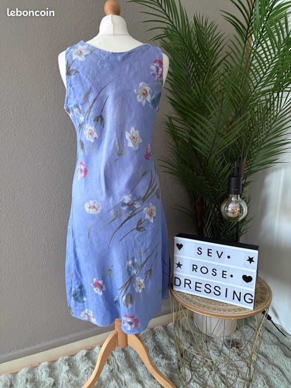 Robe d'été sans manches Made In Italy 100 % lin à fleurs Taille 38/40 (M/L) (image 2)